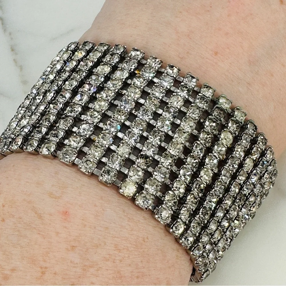 Vintage 1950s Rhinestone Bracelet 1/20 12KT GP Wide Panel Glam Estate Costume